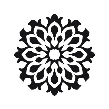 İzole edilmiş siyah-beyaz simetrik çiçek tasarımı element deseni