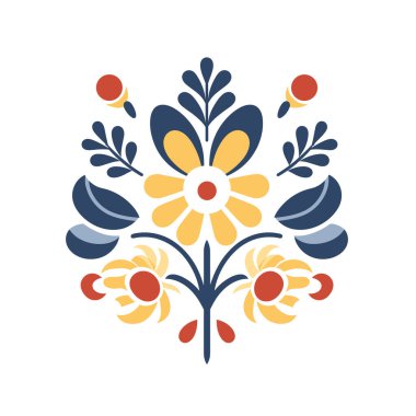 Sarı ve mavi simetrik desenli çiçek halk sanatı deseni