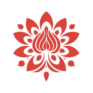 Beyaz arkaplana karşı kırmızı renkte basit bir çiçek sergilenir. Çiçek tasarımı dekorasyon için kullanılabilir..