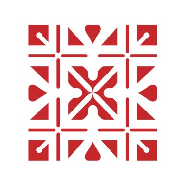 Beyaz arkaplanda kırmızı bir grafik deseni görünür.