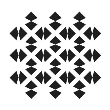 Simetrik yineleme kalıpları siyah elmaslar ve üçgenlerin eşsiz bir şekil oluşturduğunu gösteriyor. Bu karmaşık, geometrik bir doku yaratır..