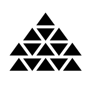 Daha büyük bir üçgen oluşturmak için birkaç siyah üçgen bir araya getirilir, beyaz arka plana karşı bir piramide benzer..