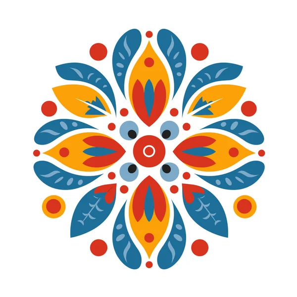 Beyaz arkaplanda mavi, sarı ve kırmızı renkli simetrik desen