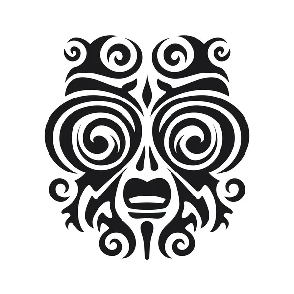 Siyah ve beyaz olarak soyut bir kabile maskesi gösterilir. Tasarım kıvrımlar ve açık bir ağız içeriyor. Biçim basit ve simetrik.