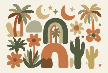 Avuç içleri ve gökkuşakları ile hazırlanmış profesyonel boho doğa elementi.