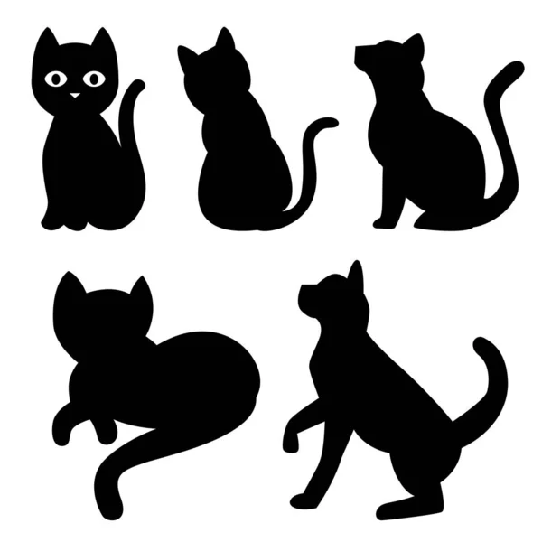 Set Dari Siluet Kucing Pose Yang Berbeda Terisolasi Pada Latar - Stok Vektor