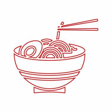 Erişte kasesinin kırmızı çizgili çizimi. Menüler, yemek tasarımı, restoran için mükemmel. Şeffaf arkaplan üzerindeki vektör izole edildi.