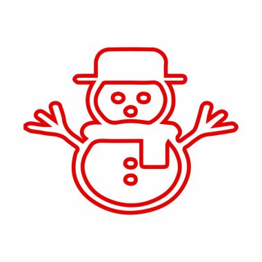 Şapka ve eşarp takan neşeli bir kardan adamın basit kırmızı çizimi