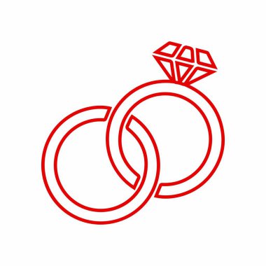 Birbirine kenetlenmiş alyanslarla elmas nişan yüzüğü ikonu.