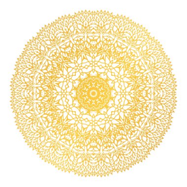 Hayat motifleri olan karmaşık altın mandala. Simetrik ve organik desen tasarımı.