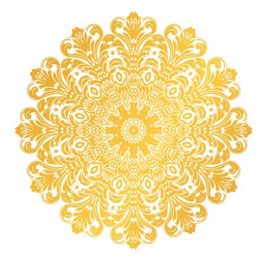 Dekoratif amaçlar, ruhani temalar ve zarif arka planlar için ayrıntılı altın mandala tasarımı.