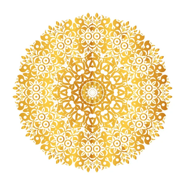 Tasarım için ayrıntılı simetrik çiçek ve geometrik motiflere sahip karmaşık altın mandala.