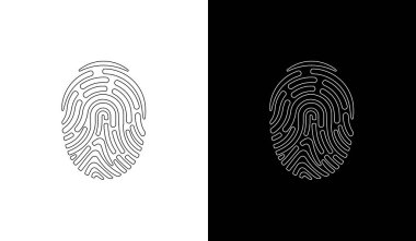 Parlak dış hatlı minimalist parmak izi güvenlik simgesi, teknoloji, gizlilik ve kimlik doğrulama projeleri için ideal.