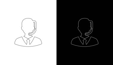 Koyu arkaplanda minimalist beyaz kulaklık simgeleri, müşteri hizmetleri, çağrı merkezleri ve teknik destek grafikleri için ideal.