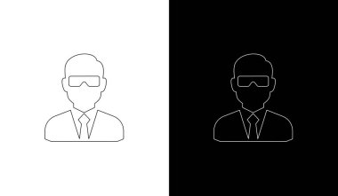 Teknoloji, yenilik ve dijital dönüşüm projeleri için ideal VR kulaklık takan bir iş adamının net vektör çizimi.