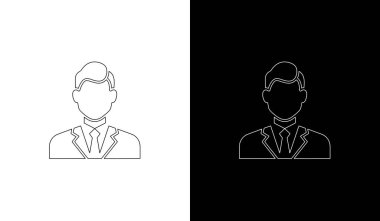 Kurumsal markalaşma, sunumlar ve takım çalışması kavramları için ideal iki iş figürünün temiz ve modern çizgi sanatı.