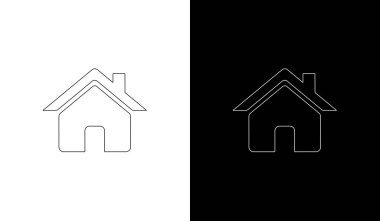 Koyu arka planda temiz ve modern çizgi sanat evi simgeleri, gayrimenkul, mimari ve emlak pazarlama malzemeleri için ideal.