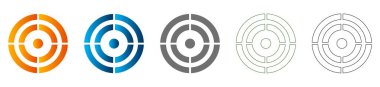 Bir okçuluk hedef simgesinin düz, vektör çizimi, profesyonel bir ikon kümesinin bir parçası, eşmerkezli daireler içeren, beyaz bir arkaplanda izole edilmiş katı bir tasarım..