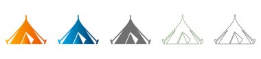 Çadır kampını temsil eden çok yönlü bir ikon, tutarlı bir ikon setinin parçası. Katı siyah vektör sanatı, kolay entegrasyon için beyaza izole edilmiş..