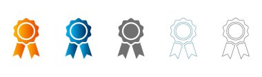 Beyaz arkaplanda izole edilmiş vektör illüstrasyonu, katı renk ve kurdele elemanlarına sahip düz simge set ödül rozetleri.