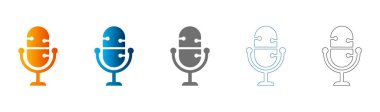 Düz simge koleksiyonu, koyu siyah, vektör mikrofon simgeleri beyaz arkaplanda izole edilmiş, ortam ve podcast için mükemmel.