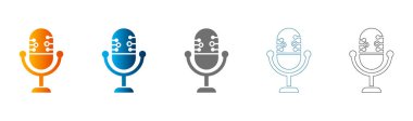 Çeşitli biçimlerde beş farklı mikrofon simgesi, düz simge, koyu siyah, vektör, beyaz arkaplanda izole edilmiş.
