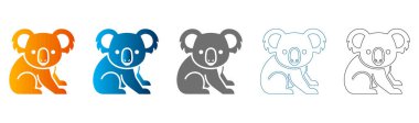 Farklı renk ve stillerde düz ikon koala seti, katı siyah dış hat, vektör, beyaz arkaplan üzerinde izole.