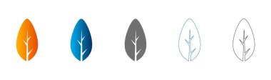 Farklı renk ve stillerde beş yaprak simgesi koleksiyonu, düz simge, katı siyah ana hat, vektör, beyaz arkaplan üzerinde izole edilmiş.