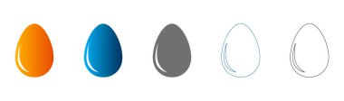 Farklı renk ve stillerde yumurta şeklindeki simgelerden oluşan bir koleksiyon, düz siyah, kullanılmamış, vektör, beyaz arkaplanda izole edilmiş bir simge olarak sunulmuştur..