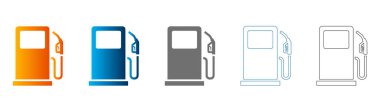 Düz ikon yakıt pompaları seti çeşitli renk ve stillerde, katı siyah çizgiler, vektör, beyaz arkaplan üzerinde izole.