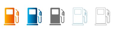 Düz ikon yakıt pompaları farklı renklerde, katı siyah çizgiler, vektör, beyaz arkaplanda izole edilmiş..