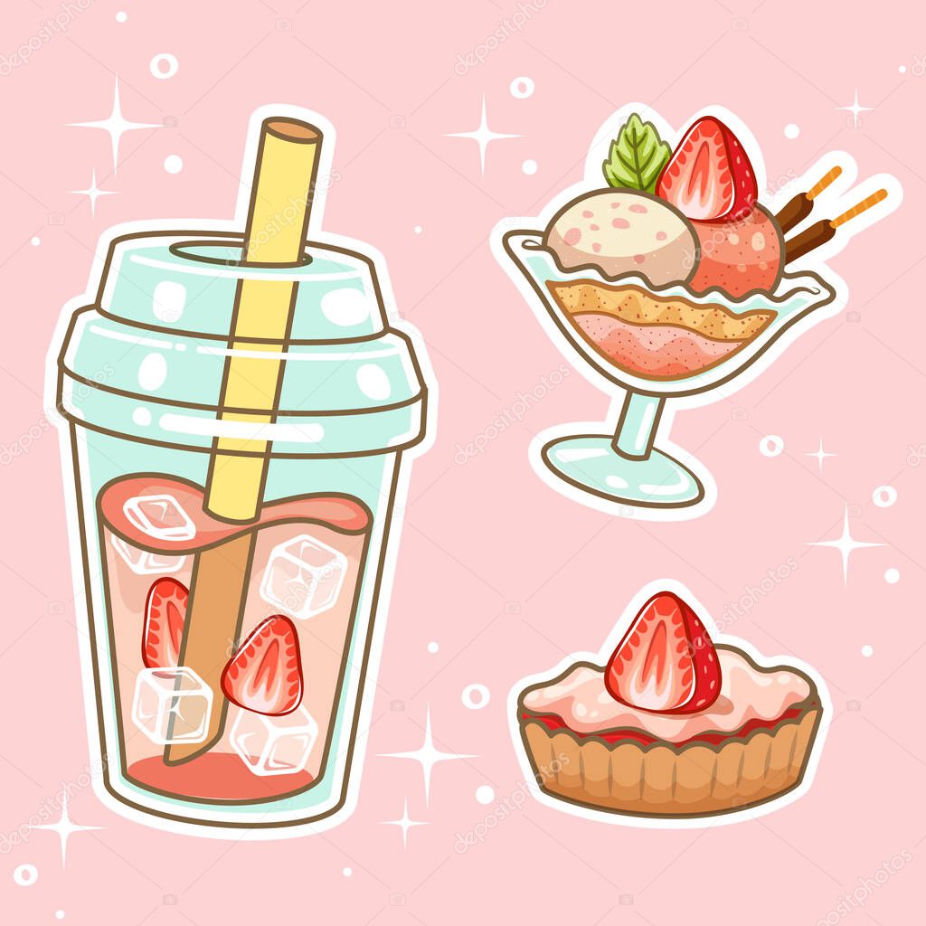 Beverages with sweetmeats. Hand drawn set collection. vector illustration.