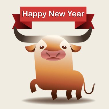 Karakter tasarımı Öküz Yılı. Hayvan zodyak işareti karakteri. Mutlu Çin Yeni Yılı. Vektör illüstrasyonu.