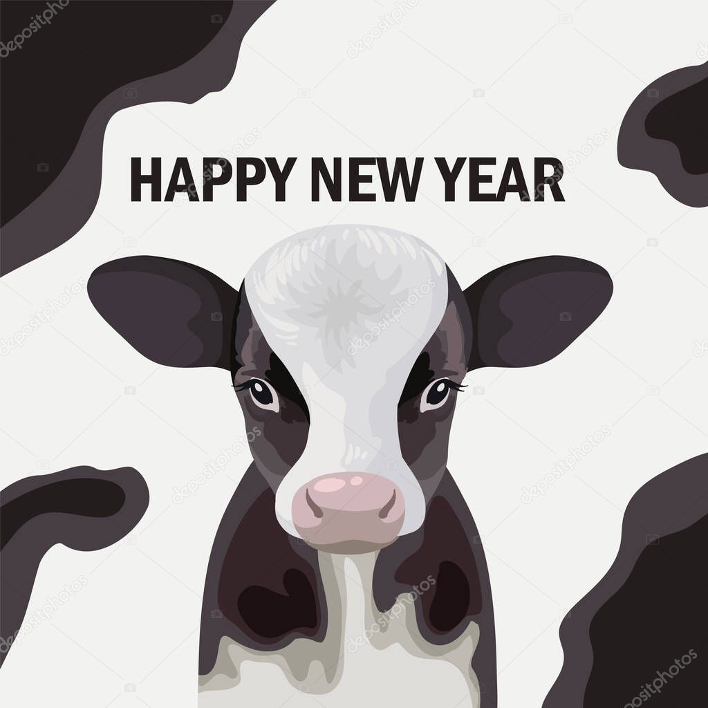 Character design Year of the Ox. Animal zodiac sign character. Happy Chinese New Year. Vector illustration.