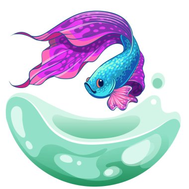 El çizimi betta balığı, renkli fantail balığı. Akvaryum balığı. Görüntü.
