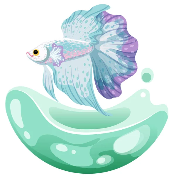 Handgetekende Vector Schets Betta Vis Kleurrijke Fancy Fantail Vis Aquariumvissen — Stockvector