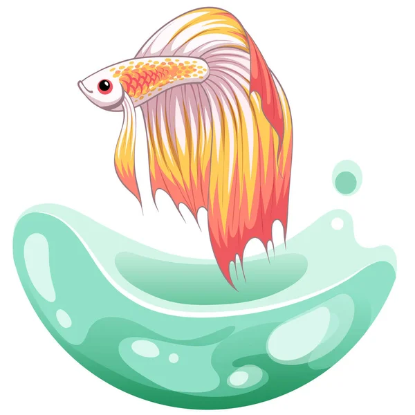 Handgetekende Vector Schets Betta Vis Kleurrijke Fancy Fantail Vis Aquariumvissen — Stockvector