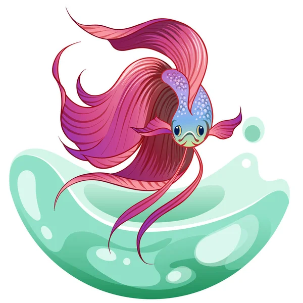 Handgetekende Vector Schets Betta Vis Kleurrijke Fancy Fantail Vis Aquariumvissen — Stockvector