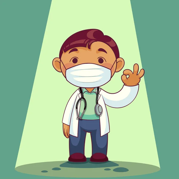 Doktor Kreslené Postavě Masky Zdravotnický Personál Pro Epidemii Covid Vektorová Vektorová Grafika