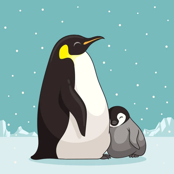 Familj Pingviner Tecknad Stil Pingvinkaraktärsdesign Vektor Illustration — Stock vektor