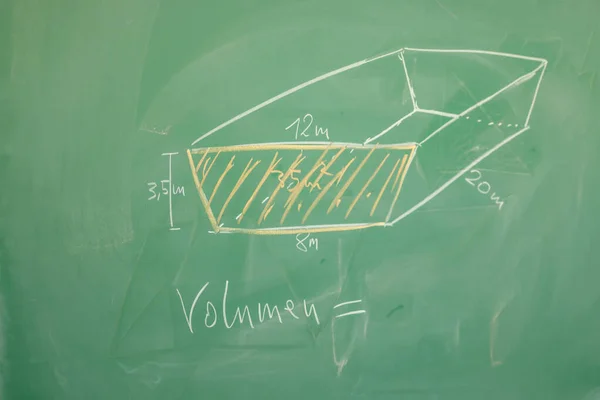 Diagrammzeichnung Die Das Volumen Einer Mit Kreide Gezeichneten Containerhand Auf — Stockfoto