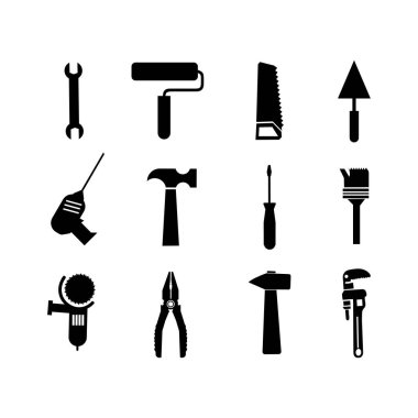 ev yenileme araçları, donanım ikonları, el testeresi ikonu, alet çantası simgeleri, ev onarım araçları, tamirci araçları