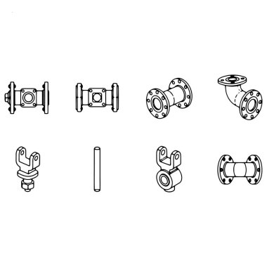 Endüstriyel boru tesisatlarının profesyonel izometrik çizgisi ve mühendislik planları ve teknik tasarım kılavuzları için mekanik bileşenler..