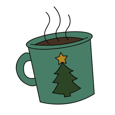 kahve fincanı noel ağacı vektör çizimi tasarımı