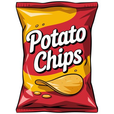 Flütlü ambalaj tasarımında çıtır patates cipsi beyaz arka planda izole edilmiş vektör çizimi