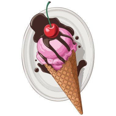 Sade arka planda dondurulmuş soğuk kremalı tatlı beyaz arka planda izole edilmiş vektör çizimi