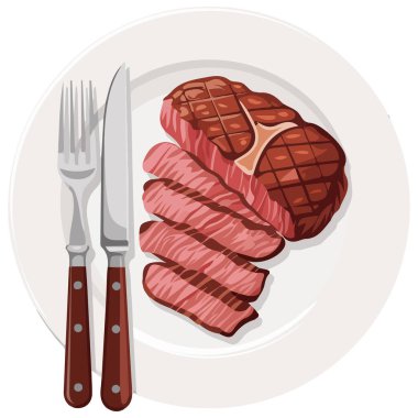 Beyaz zemin üzerinde izole edilmiş vektör çizimi üzerinde pişirilmiş biftek eti