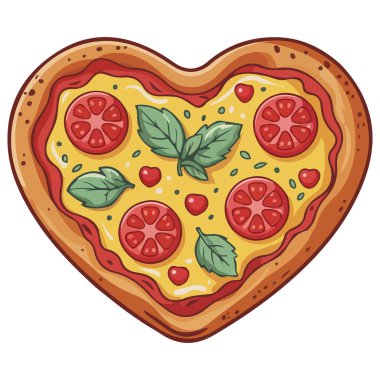 Beyaz arka planda izole edilmiş domatesli sevgililer günü pizzası.