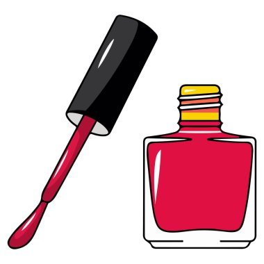 Beyaz arkaplanda kırmızı tırnak cilası güzelliği izole edilmiş vektör çizimi