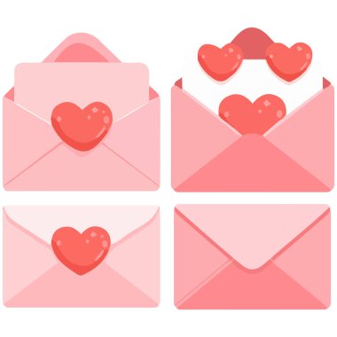 Romantik harf ayarlı sevgililer günü postası beyaz arkaplan üzerindeki izole vektör çizimi